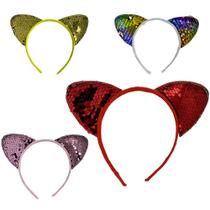 Kit 4 Tiara Arquinho Gatinha Lantejoula Folia Carnaval Bloco