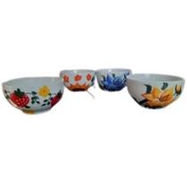 Kit 4 tigelas 480 ml Porcelana decorada flores frutas