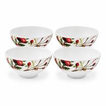 Kit 4 Tigelas Bowl Natalina em Melamina 300ml Folhagens e Azevinhos - Magizi