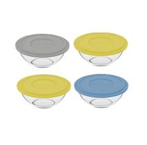 Kit 4 Tigelas Bowl Redonda Tampa Sortida Vidro 500ml Marinex