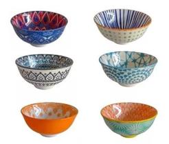 Kit 4 Tigelas Bowls Cumbucas Estampadas 300ml Cozinha Oriental Mesa Posta