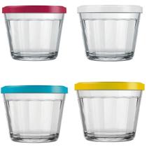 Kit 4 Tigelas Pequenas Potes Americanos de Vidro 150ml Marinex com Tampa Plástica Colorida Kit 4 Tigelas Pequenas Potes Americanos de Vidro 150ml Marinex com Tampa Plástica Colorida