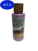 Kit 4 Tinta Acrílica Metal Colors Magenta - 549 - Acrilex - 60Ml