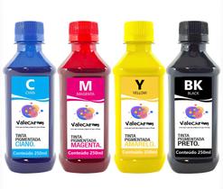 Kit 4 Tinta Compatível com HP de 250ml CMYK Pigmentado