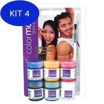 Kit 4 Tinta Facial Liquida Com 06 Potes 15ml + Pincel Color - Color make