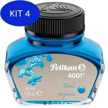 Kit 4 Tinta Para Caneta Tinteiro Azul Turquesa Pelikan 4001