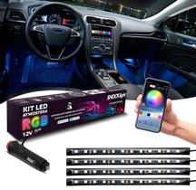 Kit 4 Tira Led Interior Do Carro Shocklight Rgb Atmosfera 12 LEDs Controle Celular