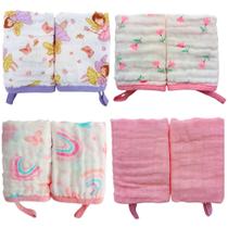 Kit 4 Toalhas Pano de Boca Bebe Soft 100% Algodão Menina