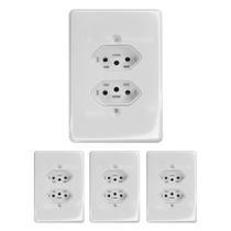 Kit 4 tomada 2 dupla de embutir 4x2 2 pino + Terra 250V 10A