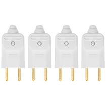 Kit 4 Tomada Plug Macho Prensa Cabo 2 Pinos Finos 10A Branco