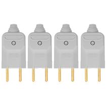 Kit 4 Tomada Plug Macho Prensa Cabo 2 Pinos Finos 10A Cinza