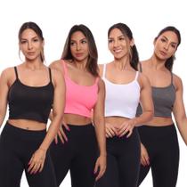 Kit 4 Top Cropped Alcinha Canelado Mulher Lisa Blusa Blusinha Básica Treino Academia Kit 4 Top Cropped Alcinha Canelado Mulher Lisa Blusa Blusinha Básica Treino Academia