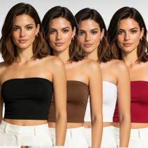 Kit 4 Top Tube Cropped Faixa sem alça Básico Feminino Suplex Premium -