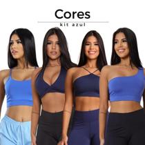 Kit 4 tops- decotado, alça única, multiformas e alça em V. Kit rosa, preto e azul