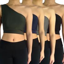 Kit 4 Tops Femininos Cropped Regata Um Ombro Mula Manca Lisos Cores Sortidas Suplex Pp ao Plus Size