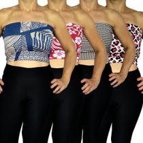 Kit 4 Tops Femininos Faixa sem alça Elástico Barra Estampas Sortidas Viscolycra Pp Plus Size Kit 4 Tops Femininos Faixa sem alça Elástico Barra Estampas Sortidas Viscolycra Pp Plus Size