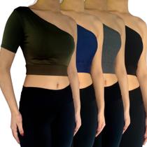 Kit 4 Tops Femininos Manga Curta Um Ombro Só Mula Manca Lisos Cores Sortida Suplex Pp ao Plus Size Kit 4 Tops Femininos Manga Curta Um Ombro Só Mula Manca Lisos Cores Sortida Suplex Pp ao Plus Size