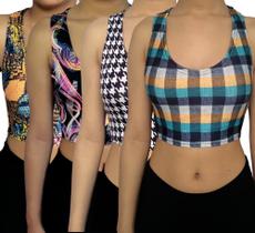 Kit 4 Tops Femininos Regata Justos Estampas Sortidas Suplex PP ao Plus Size