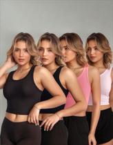 Kit 4 Tops Fitness Nadador Feminino Lisa Blusa Básica