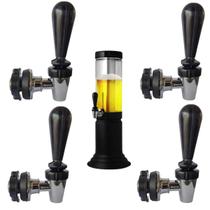 Kit 4 Torneiras Chopeira Torre Chopp em ABS preto e cromado