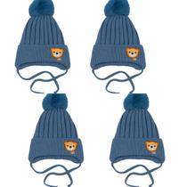 Kit 4 Touca infantil gorro pompom ursinho forrada de pelinho de lã menino e menina criança juvenil