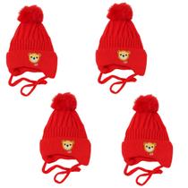 Kit 4 Touca infantil gorro pompom ursinho forrada de pelinho de lã menino e menina criança juvenil Kit 4 Touca infantil gorro pompom ursinho forrada de pelinho de lã menino e menina criança juvenil