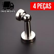 Kit 4 Trava Porta Magnético Prendedor de Aço Inox Cromado Slim com Imã e Fixador Parafusado