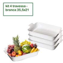 Kit 4 Travessa Saladeira Petisqueira Retangular c/ Alça 35,5X21,5X8,5 CM