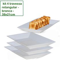 Kit 4 Travessa Saladeira Petisqueira Retangular Le Chef Branca Plástico 38X21X4CM