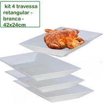 Kit 4 Travessa Saladeira Petisqueira Retangular Le Chef Branca Plástico 42X24X4CM
