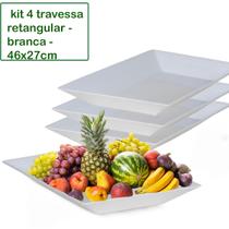 Kit 4 Travessa Saladeira Petisqueira Retangular Le Chef Branca Plástico 46x27x4CM