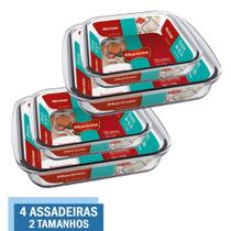 Kit 4 Travessas Assadeira Vidro 2 Tamanhos 1,1L 1,8L Marinex - Nadir Figueiredo