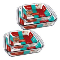 Kit 4 Travessas Assadeira Vidro 2 Tamanhos 1,1L 1,8L Marinex