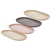 Kit 4 Travessas Bandeja Oval 24cm Servir Petiscos Sushi Sobremesa Bambu Plástico Lyor