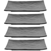 Kit 4 Travessas para Sushi em Melamina Retangulares 20x14cm Preto Gourmet Mix Prato para Servir Comida Japonesa Kit 4 Travessas para Sushi em Melamina Retangulares 20x14cm Preto Gourmet Mix Prato para Servir Comida Japonesa