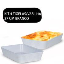 Kit 4 Travessas Retangular Saladeira Petisqueira com Friso Le Chef Branca 27,5X19X6cm