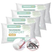 Kit 4 Travesseiro Confort Fibra Siliconada Antialérgico 50x70 Moldável Antiácaro Extra Macio Premium