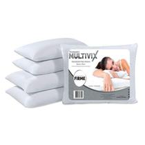 Kit 4 Travesseiro De Poliéster Multivix 50cm x 70cm Suporte Firme Com Capa Matelada De Cabeça Tecido Pescoço