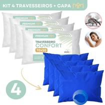 Kit 4 Travesseiro Impermeável Antialérgico Fibra Siliconada Antiácaro Macio Com 4 Protetor Travesseiro Silencioso Premium Kit 4 Travesseiro Impermeável Antialérgico Fibra Siliconada Antiácaro Macio Com 4 Protetor Travesseiro Silencioso Premium