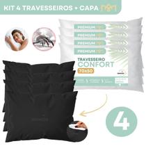 Kit 4 Travesseiro Impermeável Antialérgico Fibra Siliconada Antiácaro Macio Com 4 Protetor Travesseiro Silencioso Premium Kit 4 Travesseiro Impermeável Antialérgico Fibra Siliconada Antiácaro Macio Com 4 Protetor Travesseiro Silencioso Premium