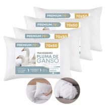 Kit 4 Travesseiro Pluma de Ganso Antialérgico 50x70 Fibra Siliconada Lavável Toque Pluma Sintética Super Macio