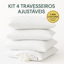 Kit 4 Travesseiros Capa com Ziper Select Luxury Matelado Macio Antialergico Branco