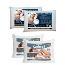 Kit 4 Travesseiros Família Faiber Flex 2 Nasa e 2 Confort 5