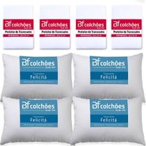 Kit 4 Travesseiros Fibra Siliconada Antialérgico 45x65cm + 4 Capas Impermeável - BF Colchões Kit 4 Travesseiros Fibra Siliconada Antialérgico 45x65cm + 4 Capas Impermeável - BF Colchões