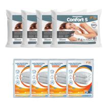Kit 4 Travesseiros Fibra Siliconada e 4 Capas Impermeáveis