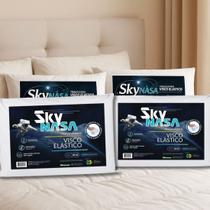 Kit 4 Travesseiros Viscoelástico Nasa Basic Sky Anatômico Cabeça e Pescoço D30 Antialérgico Capa Super Plush Perfil 10cm Suporte Médio