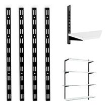 Kit 4 Trilho Cremalheira Duplo 1 Metro Prateleira Cantoneira