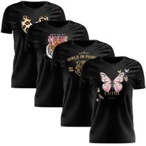 Kit 4 Tshirt Blusa Estampada Feminina Manga Curta Camiseta Camisa Kit 4 Tshirt Blusa Estampada Feminina Manga Curta Camiseta Camisa
