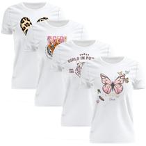 Kit 4 Tshirt Blusa Estampada Feminina Manga Curta Camiseta Camisa