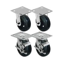 Kit 4 un roda rodízio fixo giratório freio borracha 5 poleg